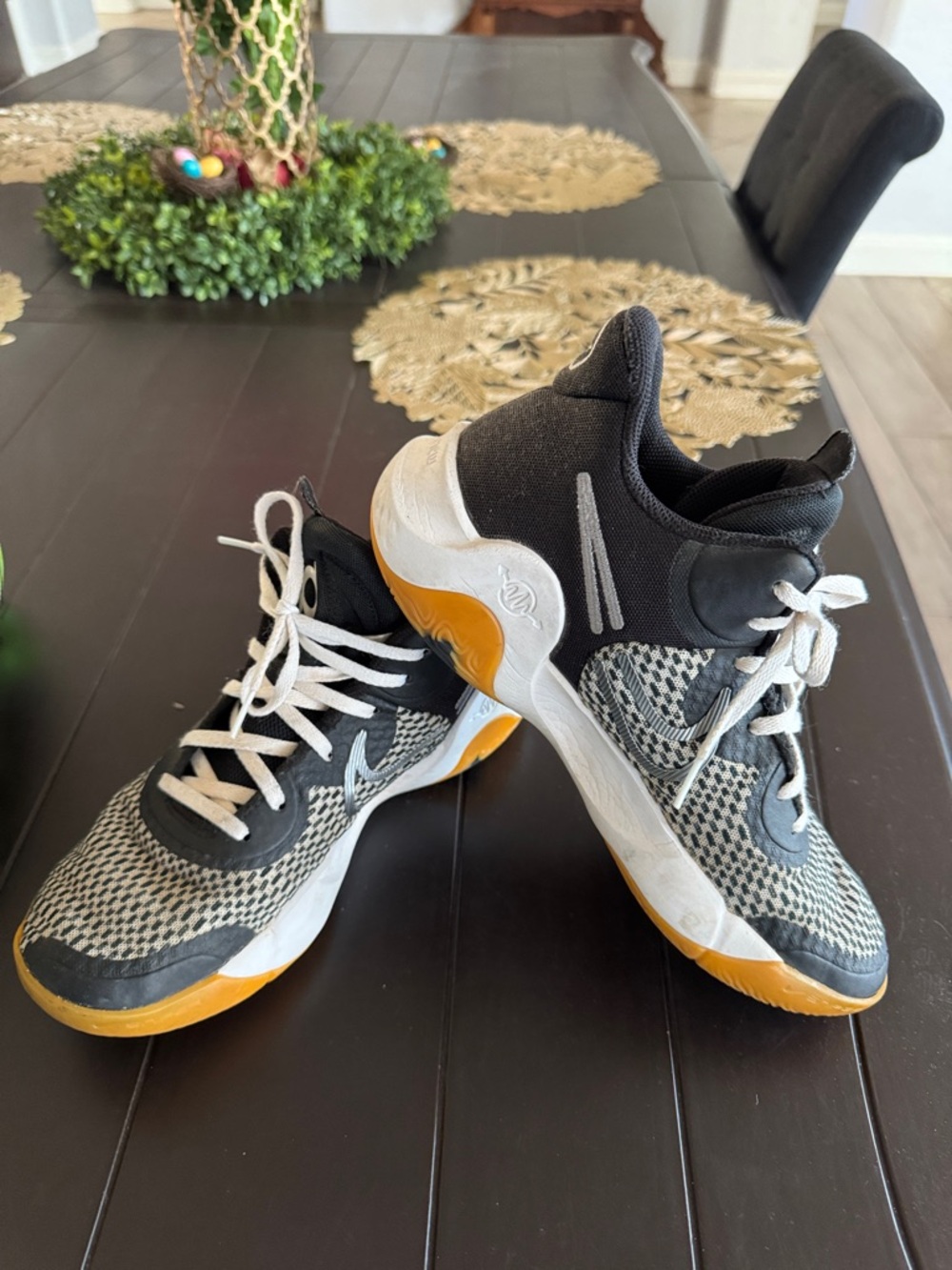 Nike Black & Gray Knit Basketball Sneakers with Yellow Soles 8